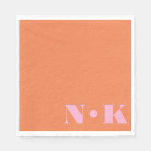 Kleurrijke moderne monogram beginletters roze oran servet