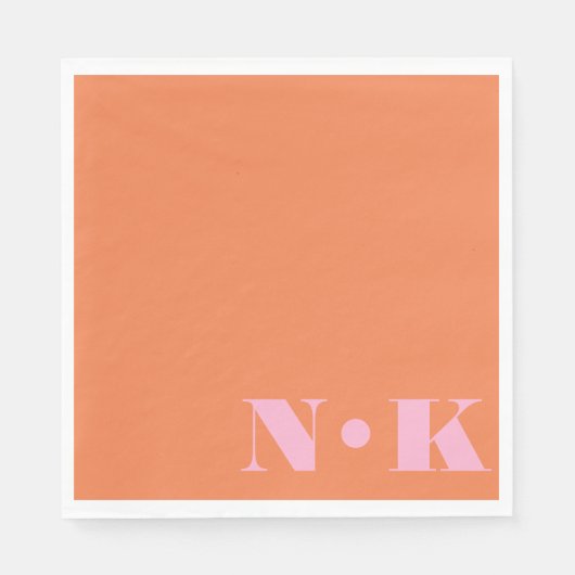 Kleurrijke moderne monogram beginletters roze oran servet (Voorkant)