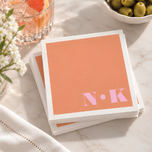 Kleurrijke moderne monogram beginletters roze oran servet