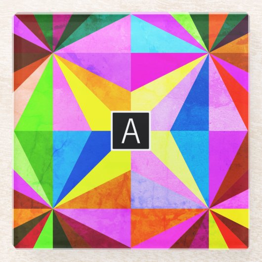 Kleurrijke moderne multi-gekleurde geometrische |  glazen onderzetter (Voorkant)