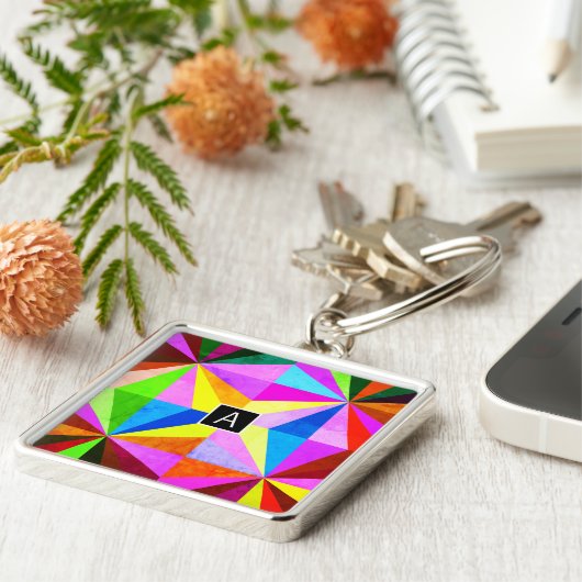 Kleurrijke moderne multi-gekleurde geometrische | sleutelhanger (Zijkant)