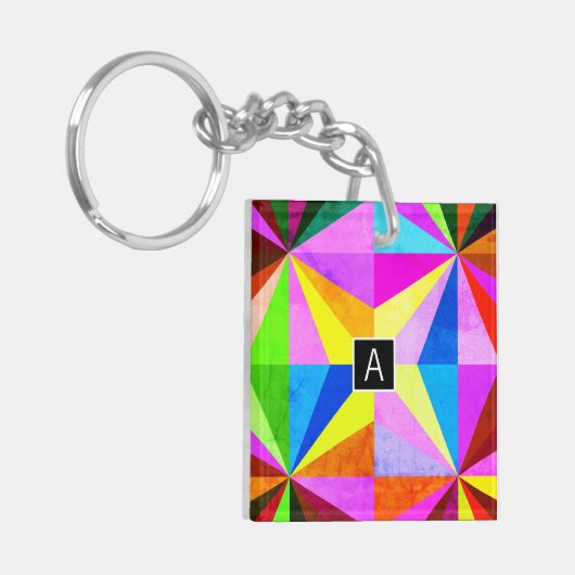 Kleurrijke moderne multi-gekleurde geometrische |  sleutelhanger (Voorkant Links)