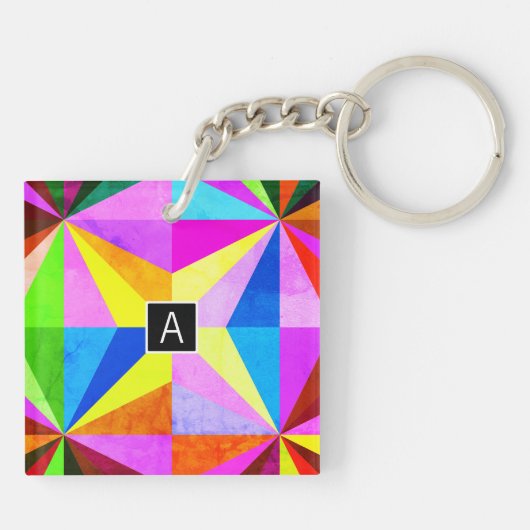 Kleurrijke moderne multi-gekleurde geometrische | sleutelhanger (Achterkant)