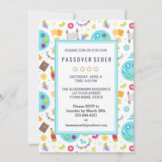 Kleurrijke moderne Pascha Sedar uitnodigingen (Voorkant)