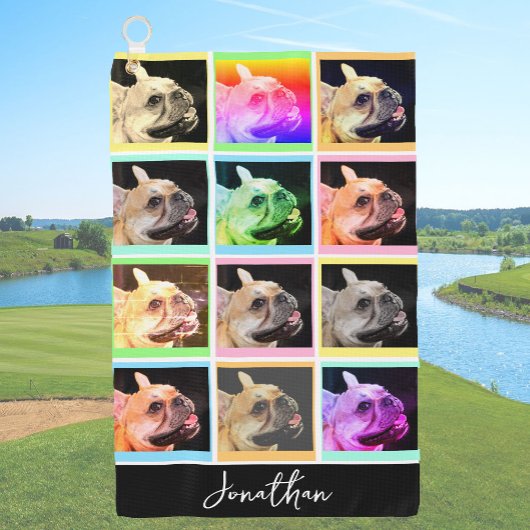 Kleurrijke moderne Portrait Grid Custom Name Golfhanddoek