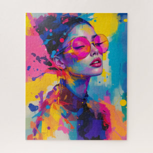 Kleurrijke Moderne Portret Vrouwen in Roze glazen Legpuzzel
