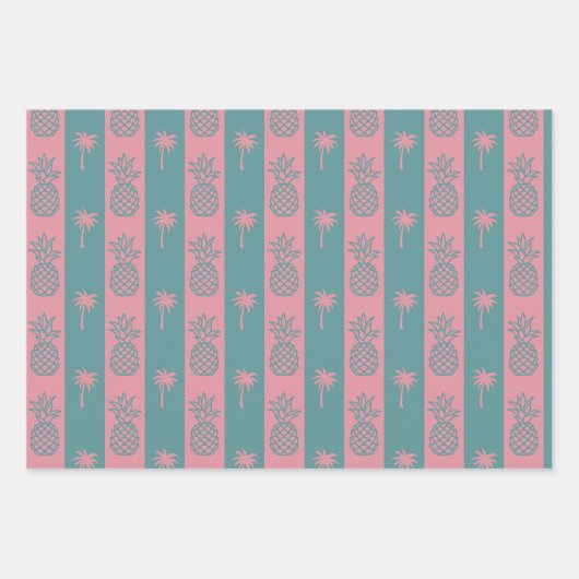 Kleurrijke moderne preppy tropische roze palm inpakpapier vel (Voorkant 3)