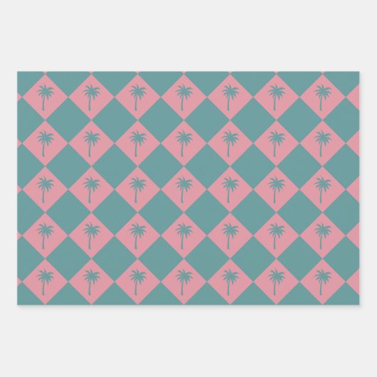 Kleurrijke moderne preppy tropische roze palm inpakpapier vel (Voorkant)