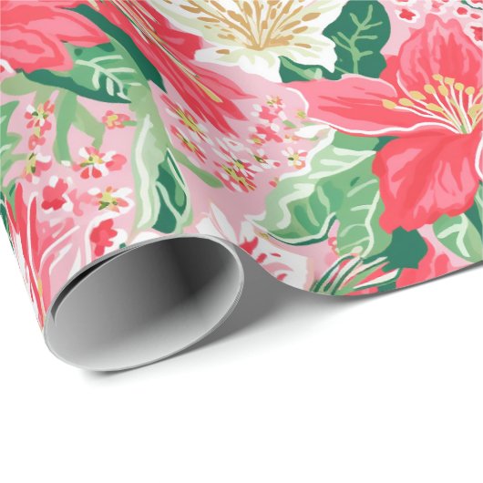 Kleurrijke moderne Preppy Winter Bloemen Kerstmis Cadeaupapier (Rol Hoek)