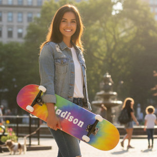 Kleurrijke Moderne Regenboog Tie Dye Werveling Aan Persoonlijk Skateboard
