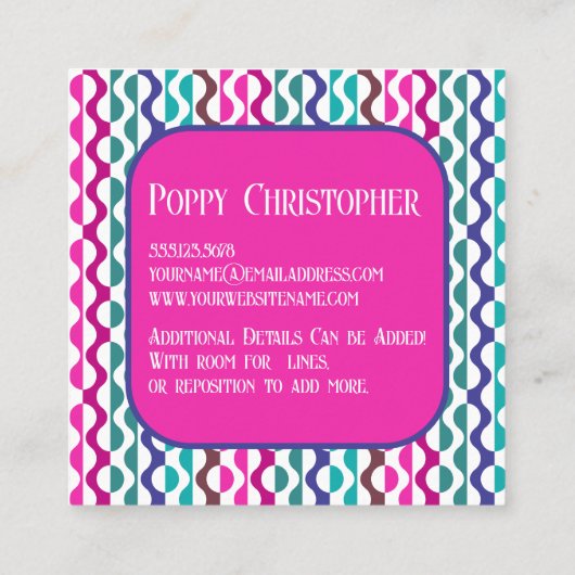 Kleurrijke moderne retro golf patroon 9.10 vierkante visitekaartje (Achterkant)