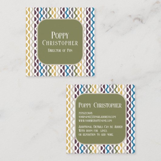Kleurrijke moderne retro golf patroon 9.11 vierkante visitekaartje (Voorkant / Achterkant)