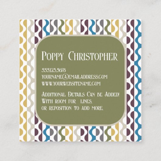 Kleurrijke moderne retro golf patroon 9.11 vierkante visitekaartje (Achterkant)