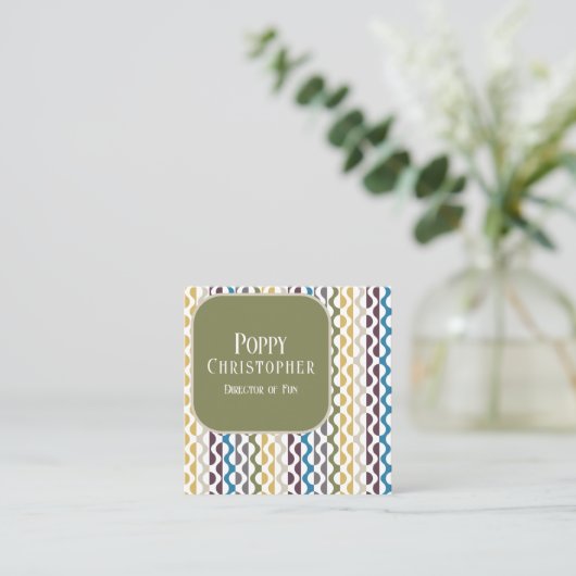 Kleurrijke moderne retro golf patroon 9.11 vierkante visitekaartje (Staand voorkant)