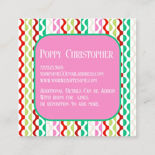 Kleurrijke moderne retro golf patroon 9.4 vierkante visitekaartje (Achterkant)