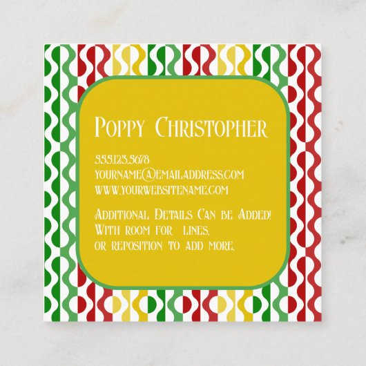 Kleurrijke moderne retro golf patroon 9.5 vierkante visitekaartje (Achterkant)