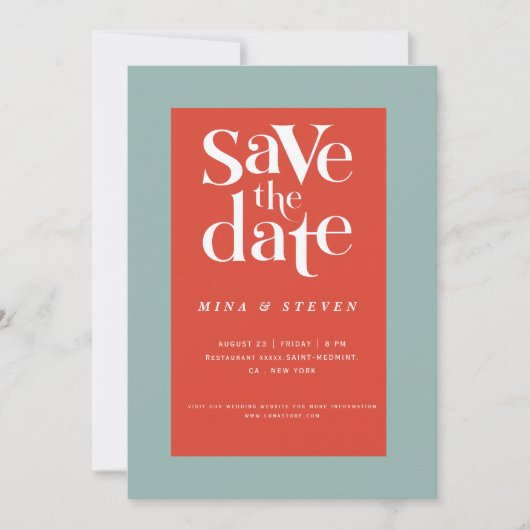 Kleurrijke moderne retro groovy bruiloft  save the date (Voorkant)