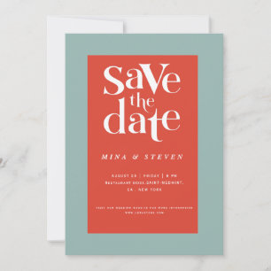 Kleurrijke moderne retro groovy bruiloft save the date