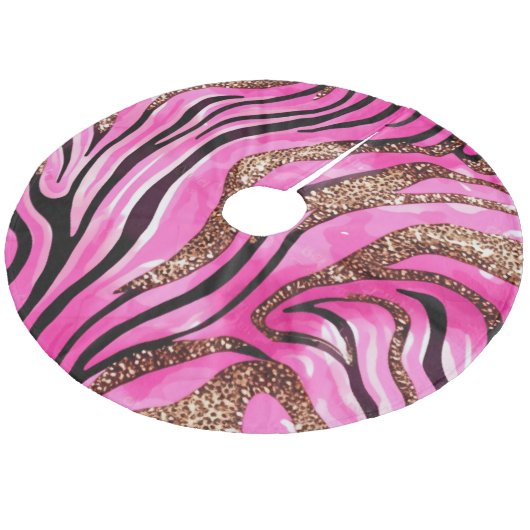 Kleurrijke moderne roze glitter tijger strepen pat fleece kerstboom rok (Gekanteld)