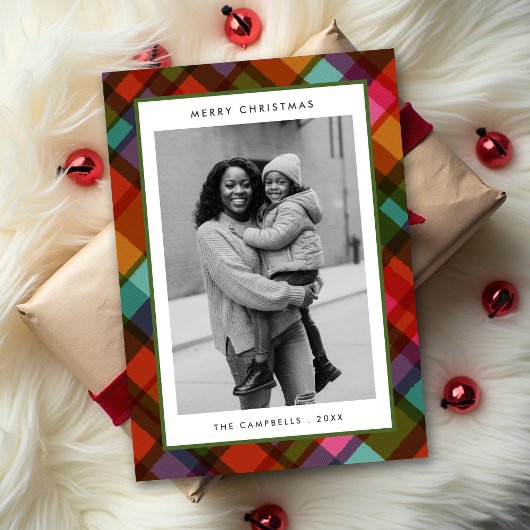 Kleurrijke moderne ruit foto Kerstmis Feestdagenkaart