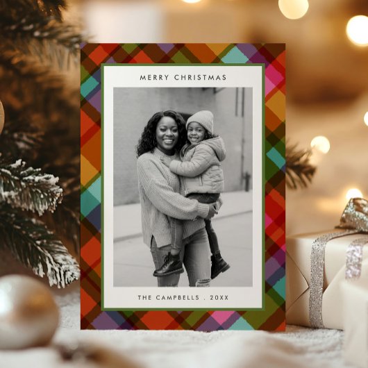 Kleurrijke moderne ruit foto Kerstmis Feestdagenkaart