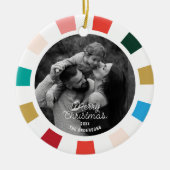 Kleurrijke moderne script één foto vakantie keramisch ornament (Voorkant)