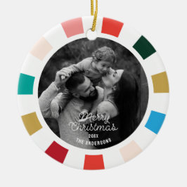 Kleurrijke moderne script één foto vakantie keramisch ornament