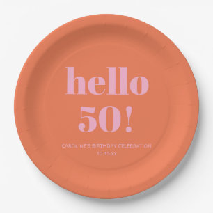 Kleurrijke moderne simpele oranje roze 50ste verja papieren bordje