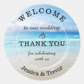 Kleurrijke moderne strand bruiloft dank u ronde sticker (Voorkant)