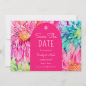 Kleurrijke moderne tropische bloem bruiloftsfoto save the date (Voorkant)