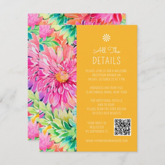Kleurrijke Moderne Tropische Bloemen Bruiloft Deta Informatiekaartje (Voorkant / Achterkant)