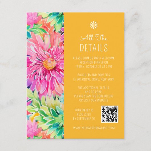 Kleurrijke Moderne Tropische Bloemen Bruiloft Deta Informatiekaartje (Voorkant)
