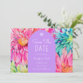 Kleurrijke moderne tropische bloemen bruiloft foto save the date (Staand voorkant)