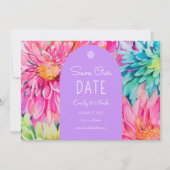 Kleurrijke moderne tropische bloemen bruiloft foto save the date (Voorkant)