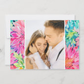 Kleurrijke moderne tropische bloemen bruiloft foto save the date (Achterkant)