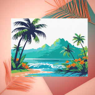 Kleurrijke Moderne Tropische Strand Staat Briefkaart
