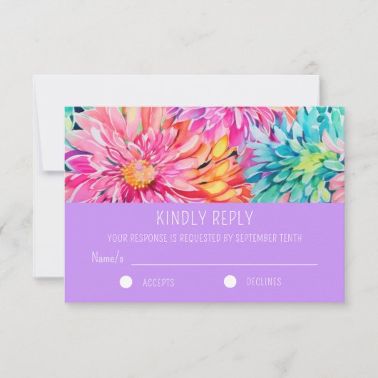 Kleurrijke moderne tropische Waterverf bloemenbrui RSVP Kaartje (Voorkant)