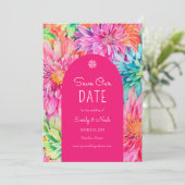 Kleurrijke moderne tropische Waterverf bloemenbrui Save The Date (Staand voorkant)