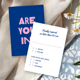 Kleurrijke moderne trouwkaart blauw roze RSVP kaartje