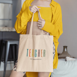 Kleurrijke Moderne Typografie Lerarennaam Tote Bag