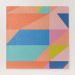 Kleurrijke moderne vormen in helder blauw en Oranj Legpuzzel<br><div class="desc">Oranje roze blauw geometrisch patroon</div>