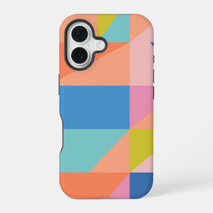 Kleurrijke moderne vormen in helderblauw en oranje iPhone 16 hoesje