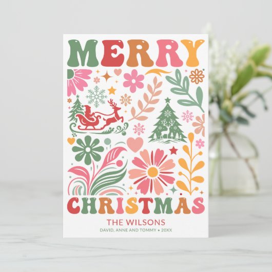 Kleurrijke moderne vrolijke kerst Boho Feestdagenkaart (Staand voorkant)