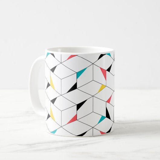 Kleurrijke, moderne, vrolijke, trendmatige blokjes koffiemok (Voorkant links)