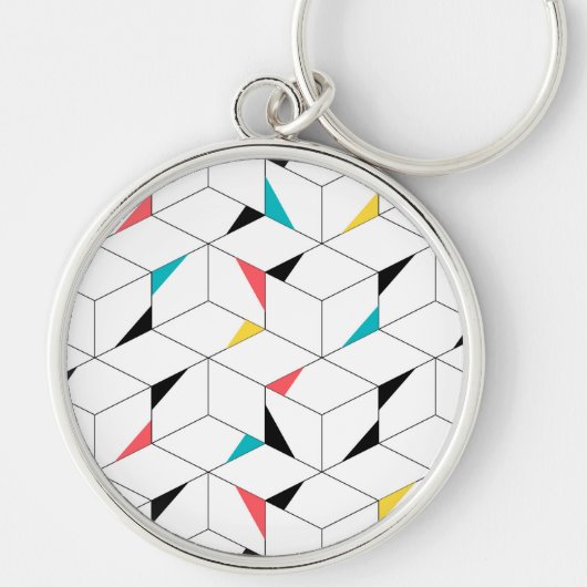 Kleurrijke, moderne, vrolijke, trendmatige blokjes sleutelhanger (Voorkant)