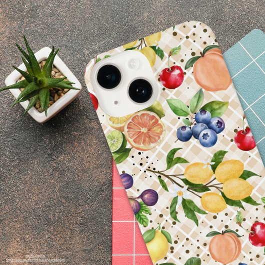 Kleurrijke moderne  vruchten en bruin Schots iPhone Hoesje