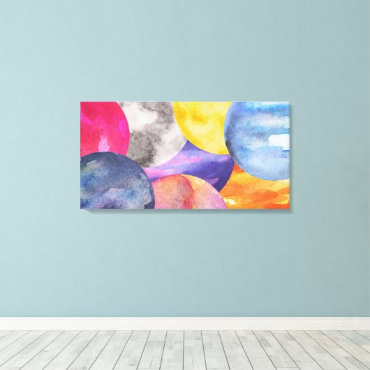 Kleurrijke, moderne Waterverven Vergerold Canvas a (Insitu (Houten vloer))