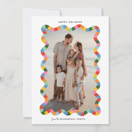 Kleurrijke Moderne Wavy Lijst Foto Kerst Feestdagenkaart (Voorkant)