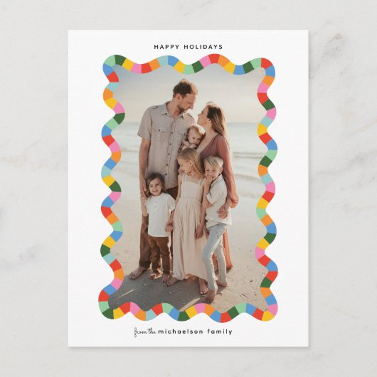 Kleurrijke Moderne Wavy Lijst Foto Kerst Feestdagenkaart (Voorkant)