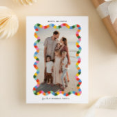 Kleurrijke Moderne Wavy Lijst Foto Kerst Feestdagenkaart